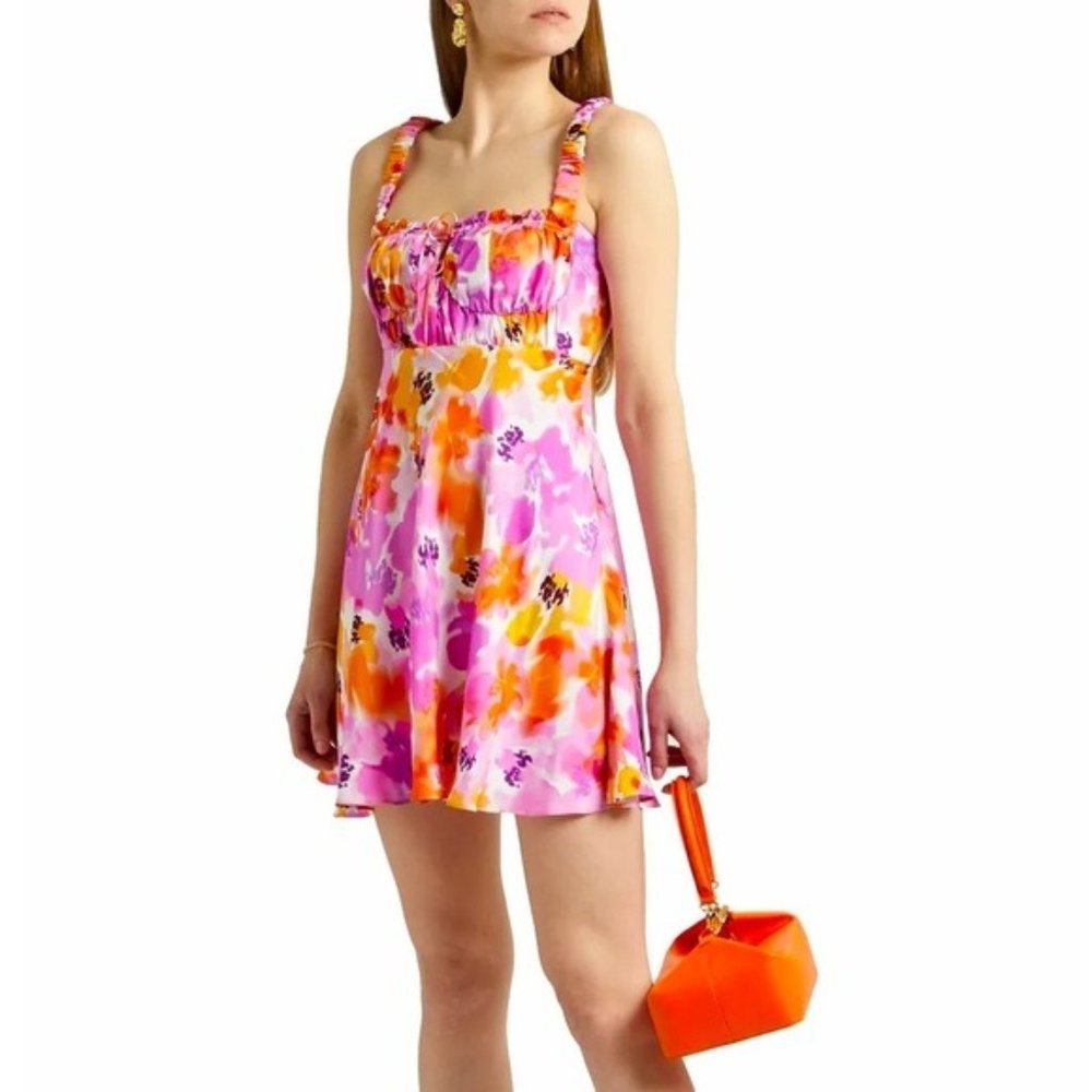 Nicholas Floral Bustier Mini Dress Sleeveless Ruffle Bow Bassett Simie US 2 New
